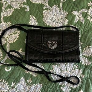 Brighton Black Patent Croc-Embossed Crossbody Checkbook Wallet